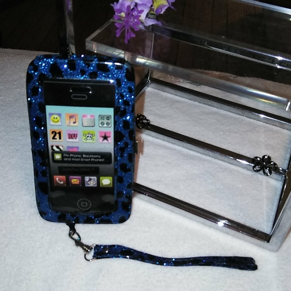 Blue Leopard 🐆 Sparkly Phone ID Clutch